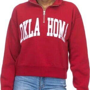 NWT ZooZatz Oklahoma Sooners Women's Crimson Cropped Sport Fleece 1/4 Zip SZ XL